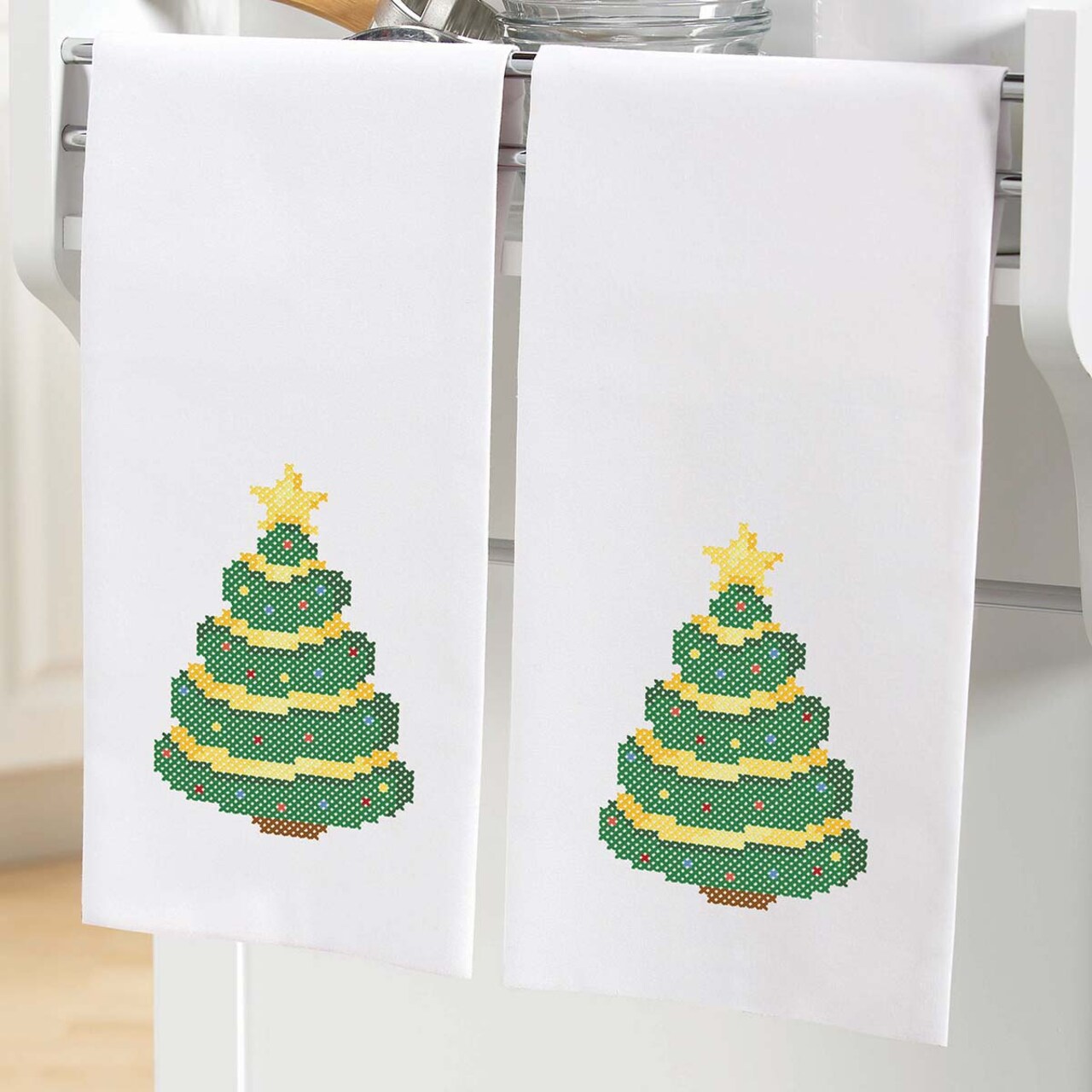 Herrschners Deck the Halls Towel Pair- December Stamped Cross-Stitch